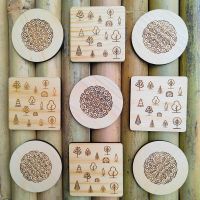 Wooden Coaster Set – Handmade Eco-Friendly Wooden Drink Coasters for Tea/Coffee Cups & Glasses, Heat & Moisture Protection for Dining Table, Minimal Natural Finish, Gift Ready